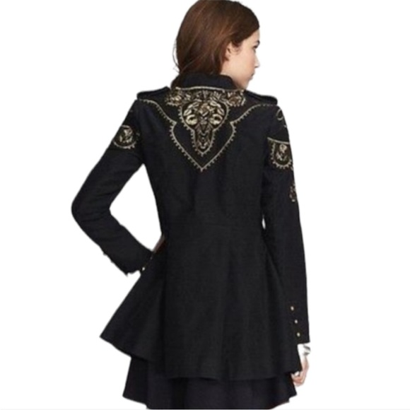Free People coat Embellished embroidered Sergeant Jacket coat lined 4 charcoal - Picture 2 of 14